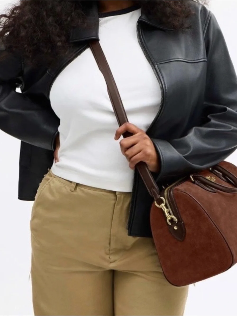 Coach Brown Suede Satchel with Dark Brown Leather Trim and Gold Hardware